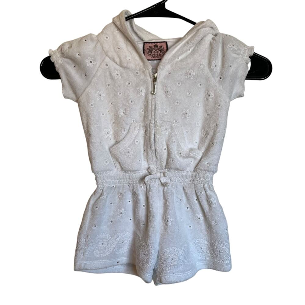 Y2K Juicy Couture Terry Cloth Romper Hooded Zip Up Eyelet One Piece 18-24M